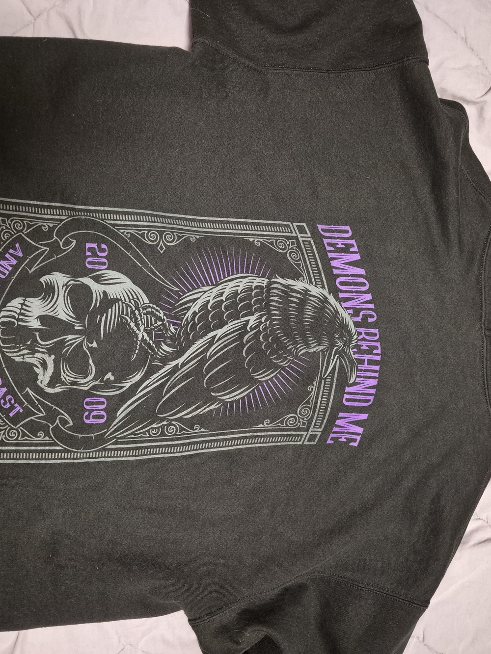 Black Graphic Hoodie with Skull & Raven Print